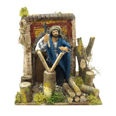 Boscaiolo Taglialegna Pastore per Presepe in Movimento 17x17 cm