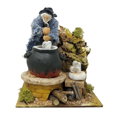 Il Ricottaio Pastore per Presepe in Movimento con Lampada Fuoco17x17 cm