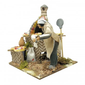Il Pizzaiolo Pastore per Presepe in Movimento con Lampada Fuoco 17x17 cm
