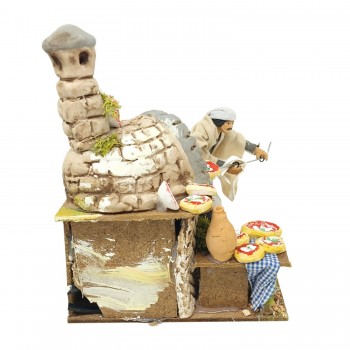 Il Pizzaiolo Pastore per Presepe in Movimento con Lampada Fuoco 17x17 cm