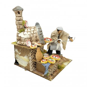 Il Pizzaiolo Pastore per Presepe in Movimento con Lampada Fuoco 17x17 cm
