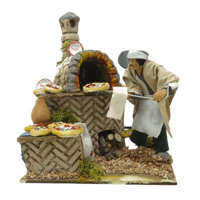 Il Pizzaiolo Pastore per Presepe in Movimento con Lampada Fuoco 17x17 cm