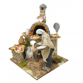 Il Pizzaiolo Pastore per Presepe in Movimento con Lampada Fuoco 17x17 cm