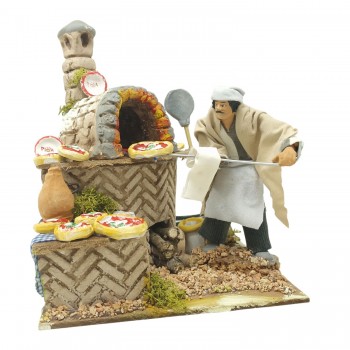 Il Pizzaiolo Pastore per Presepe in Movimento con Lampada Fuoco 17x17 cm