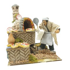 Il Pizzaiolo Pastore per Presepe in Movimento con Lampada Fuoco 17x17 cm