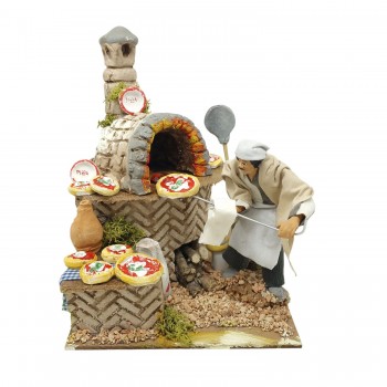 Il Pizzaiolo Pastore per Presepe in Movimento con Lampada Fuoco 17x17 cm