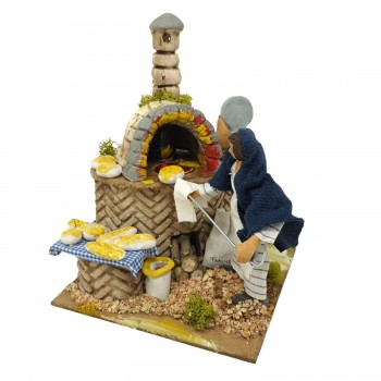 La Fornaia Pastore per Presepe in Movimento con Lampada Fuoco 17x17 cm