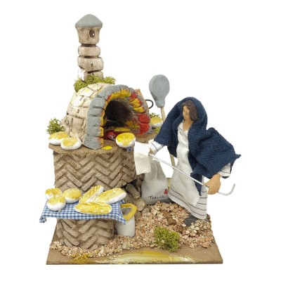 La Fornaia Pastore per Presepe in Movimento con Lampada Fuoco 17x17 cm