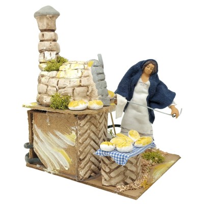 La Fornaia Pastore per Presepe in Movimento con Lampada Fuoco 17x17 cm