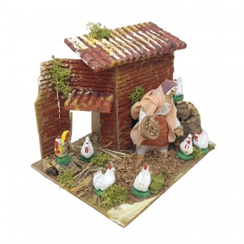 Donna con Galline Pastore per Presepe in Movimento 17x17 cm