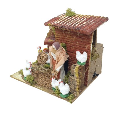 Donna con Galline Pastore per Presepe in Movimento 17x17 cm