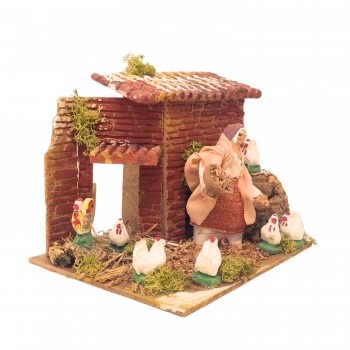 Donna con Galline Pastore per Presepe in Movimento 17x17 cm