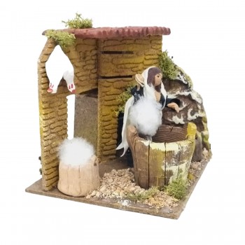 Donna che Spenna Galline Pastore per Presepe in Movimento 17x17 cm
