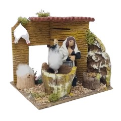 Donna che Spenna Galline Pastore per Presepe in Movimento 17x17 cm