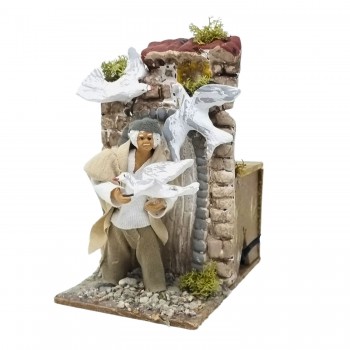 Allevatore di Uccelli Pastore per Presepe in Movimento 14x9 cm