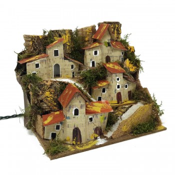 Paesaggio Presepe con Casette e Luci 20x14 cm 11386