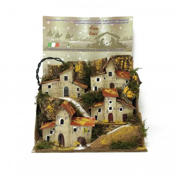 Paesaggio Presepe con Casette e Luci 20x14 cm 11386