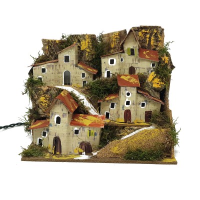 Paesaggio Presepe con Casette e Luci 20x14 cm 11386