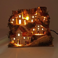 Paesaggio Presepe con Casette e Luci 20x14 cm 11386