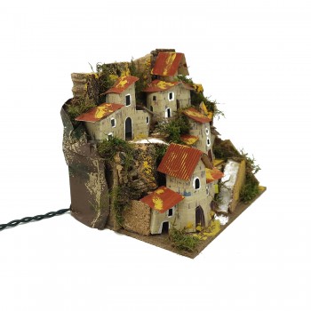 Paesaggio Presepe con Casette e Luci 20x14 cm 11386