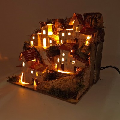 Paesaggio Presepe con Casette e Luci 20x14 cm 11386