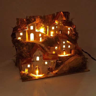 Paesaggio Presepe con Casette e Luci 20x14 cm 11386