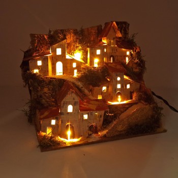 Paesaggio Presepe con Casette e Luci 20x14 cm 11386