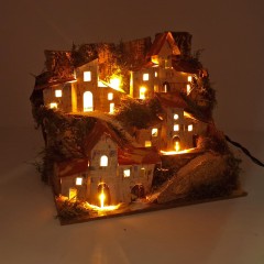 Paesaggio Presepe con Casette e Luci 20x14 cm 11386