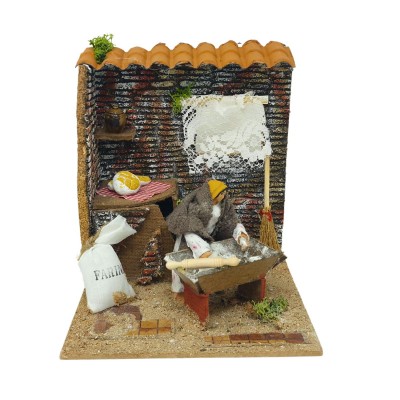 Donna che Impasta il Pane Statuina per Presepe in Movimento 17x17 cm 79217