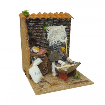 Donna che Impasta il Pane Statuina per Presepe in Movimento 17x17 cm 79217