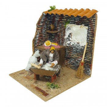 Donna che Impasta il Pane Statuina per Presepe in Movimento 17x17 cm 79217