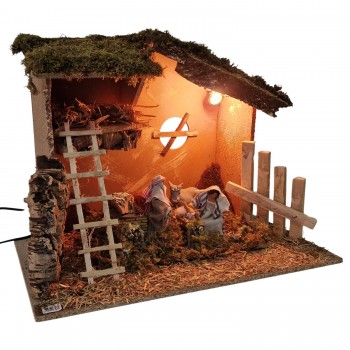 Capanna Completa di Natività in Movimento e Luci 60x35 cm