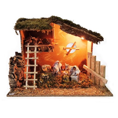 Capanna Completa di Natività in Movimento e Luci 60x35 cm