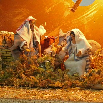 Capanna Completa di Natività in Movimento e Luci 60x35 cm