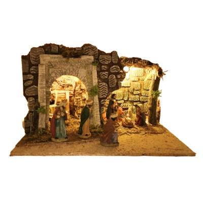 Grotta per Presepe con Natività e Luci 35x25 cm 79342 2