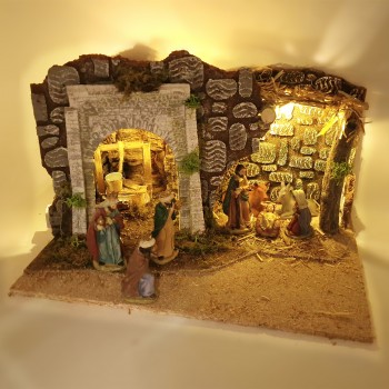 Grotta per Presepe con Natività e Luci 35x25 cm 79342