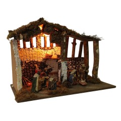 Grotta Illuminata per Presepe con Natività 50x25 cm