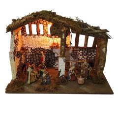 Grotta Illuminata per Presepe con Natività 50x25 cm