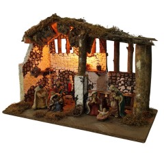 Grotta Illuminata per Presepe con Natività 50x25 cm