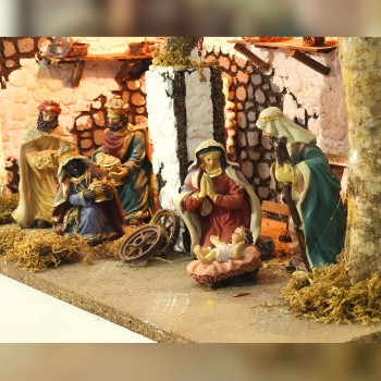 Grotta Illuminata per Presepe con Natività 50x25 cm