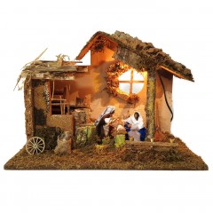 Capanna Completa di Natività in Movimento e Luci 50x26 cm