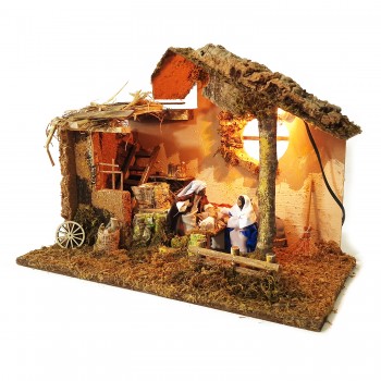 Capanna Completa di Natività in Movimento e Luci 50x26 cm