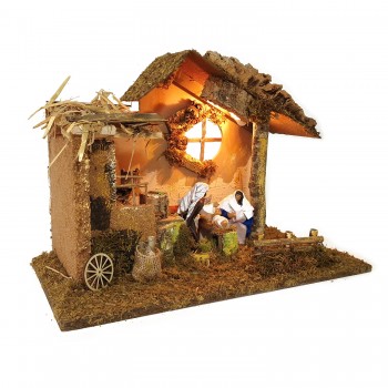 Capanna Completa di Natività in Movimento e Luci 50x26 cm
