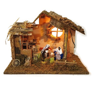 Capanna Completa di Natività in Movimento e Luci 50x26 cm