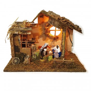 Capanna Completa di Natività in Movimento e Luci 50x26 cm
