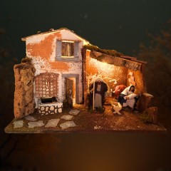 Grotta per Presepe con Natività Fontana e Luci 45x30 cm 11767+79105
