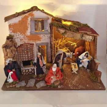 Grotta per Presepe con Natività Fontana e Luci 45x30 cm 11767+79105