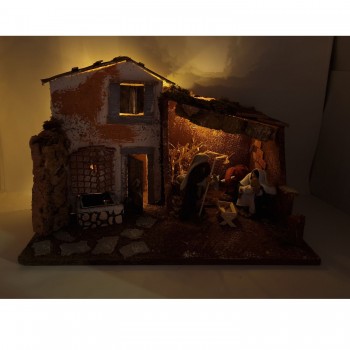Grotta per Presepe con Natività Fontana e Luci 45x30 cm 11767+79105