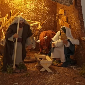 Grotta per Presepe con Natività Fontana e Luci 45x30 cm 11767+79105