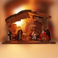 Grotta per Presepe con Natività e Luci 50x26 cm 87470+79105